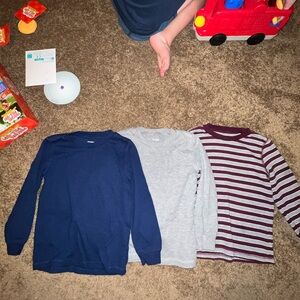 Kids Long Sleeve Tees - Navy, Gray, and Maroon Striped